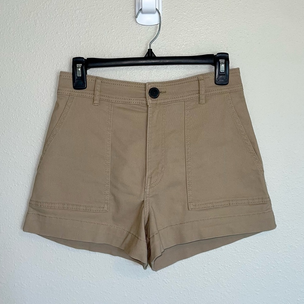 H&M Khaki Twill Cargo Shorts Light Brown Beige Stretchy Cotton Size 4/Small